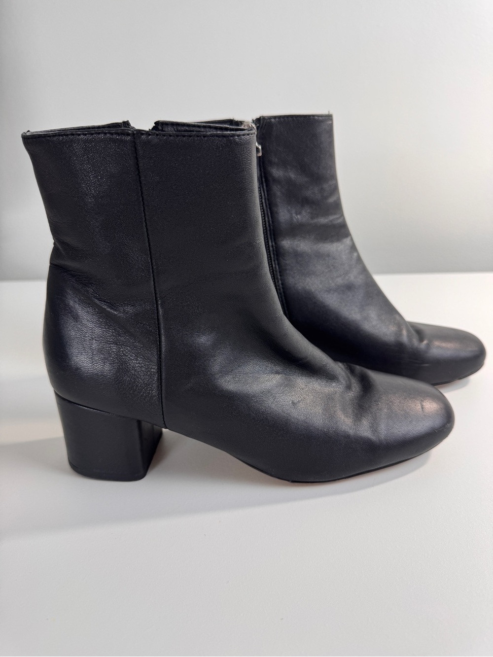 Tony Bianco Black Leather Ankle Boots with Block Heel